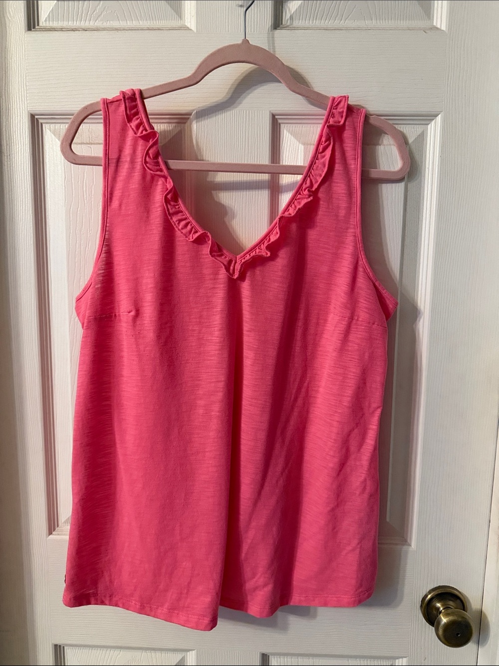 Lilly Pulitzer Hot Pink Ruffle V-Neck Tank